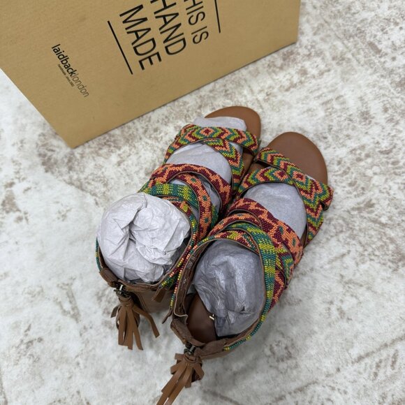 laidbacklondon Sandals Womens Size 7.5 Brown Lauri Flat Beaded Gladiator EU 38 - Picture 13 of 14